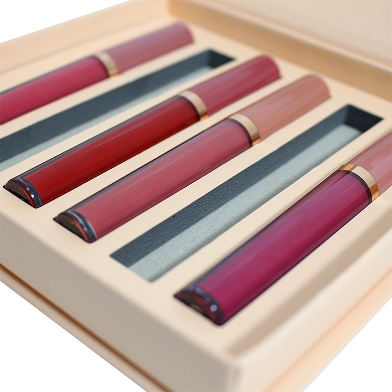 Peach Lip Gloss Gift Box with Fitted Insert — Slots shaped for slim tubes