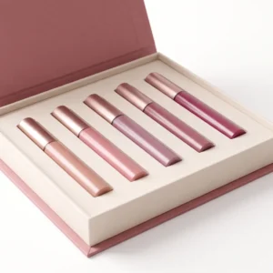 Close-up of the ivory five-slot insert holding lip gloss tubes