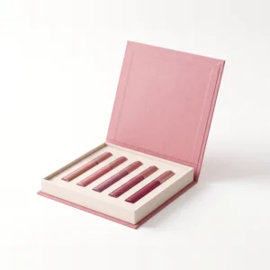 Dusty rose lip gloss gift box with the lid open