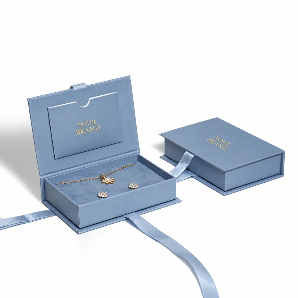 Dusty Blue Ribbon Jewelry Box — main view