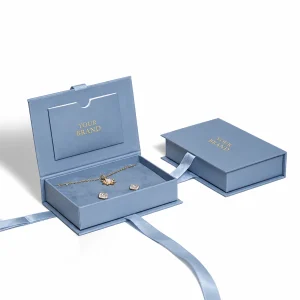 Dusty Blue Ribbon Jewelry Box — main view