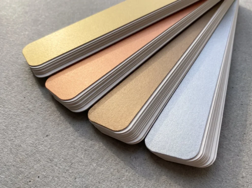 Metallic colour guides in gold, copper, bronze and silver