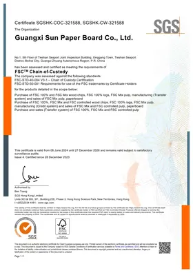 FSC chain-of-custody certificate for paperboard materials (preview)